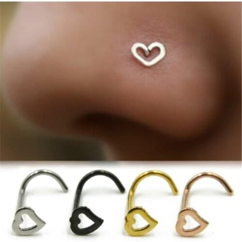 1pc Hollow Heart Nose Studs Stainless Steel Nose Rings Nose Clips Studs Hooks Nose Piercing Jewelry Body Piercings