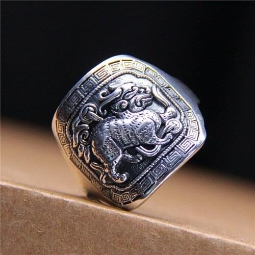 S925 pure silver lucky ring male turn for good luck animal beast ring for man and woman