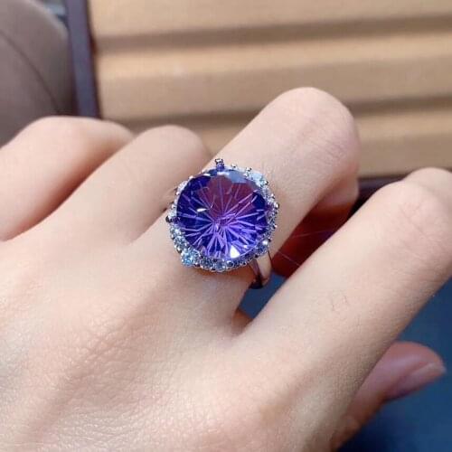 Luxurious pretty Sunflower big ronnd 12*12mm Natural amethyst gem Ring Natural Citrine ring 925 silver women girl gift Jewelry