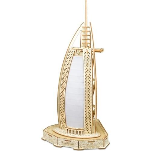 Creative 3D Wooden Puzzle Burj Al Arab DIY Model Building Kits Education Wooden Toys for Adult Children with 85pcs