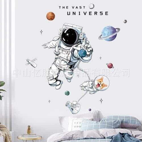 2020 Creative DIY Space Planet Astronaut Wall Sticker For Kids Room Boys Bedroom Home Decor Wall Decals Mural Art PVC Wallpaper