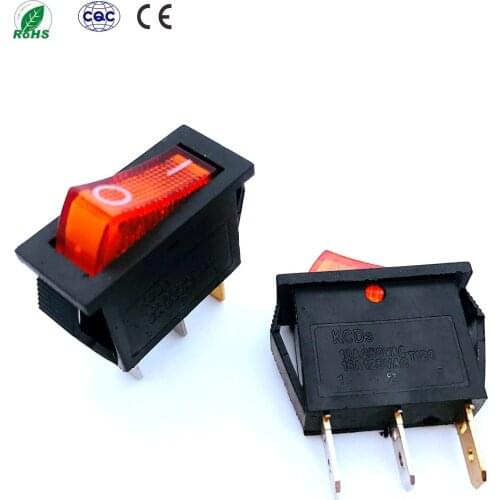 50pcs/lot Rocker Switch 15A 125V 10A 250VAC 3Pin With Red Light KCD3-102/N 15*32 mm Power Switch