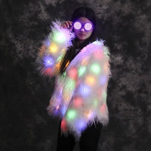 Light Up Coat Women Faux Fur Furry Led Vest Glowing Coats White Man Rave Party Wear Lights Luminous Costumes