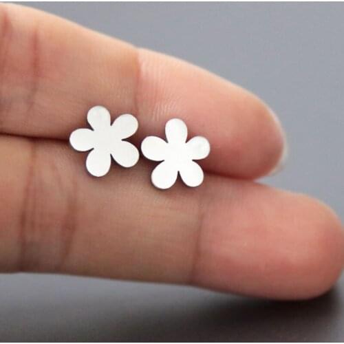 1Pair Cute Five Petals Earring Minimalistic Tiny Flower Stainless Steel Earrings Studs Fashion Ear Jewelry For Women Girls