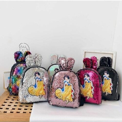 Fashion Versatile Childrens Bag Girl Cute Pu Sequin Backpack Trend Kids Schoolbag Disney Cartoon Girl Backpack 2021 New