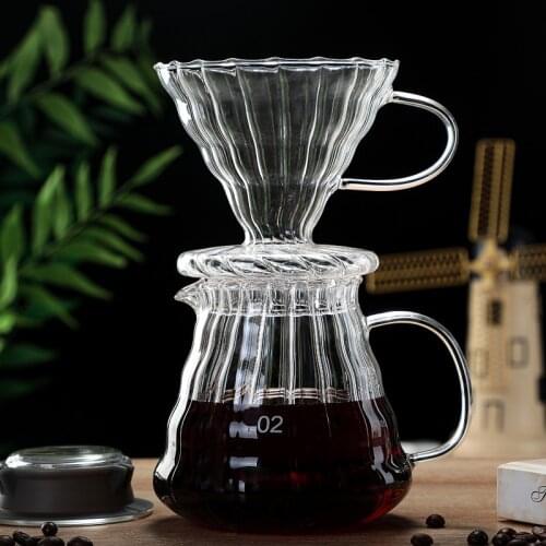 Striped V60 Drip Coffee Set Hand-held Coffee Pot Coffee Filter Cup Coffee Sharing Pot Free Spoon + Coffee Paper