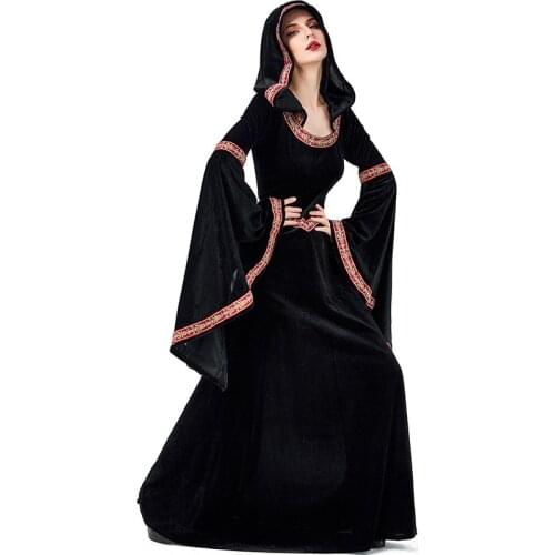 Halloween Clothes for Women Elf Witch Dress Medieval Palace Carnival Party Princess Female Robe Plus Size Noble Hooded Dresses