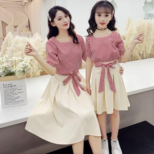 Girls' Parent-child Clothes Mother and Daughter New Style Online Celebrity Plaid Korean Fashion Two-piece Set Baby Girl Clothes
