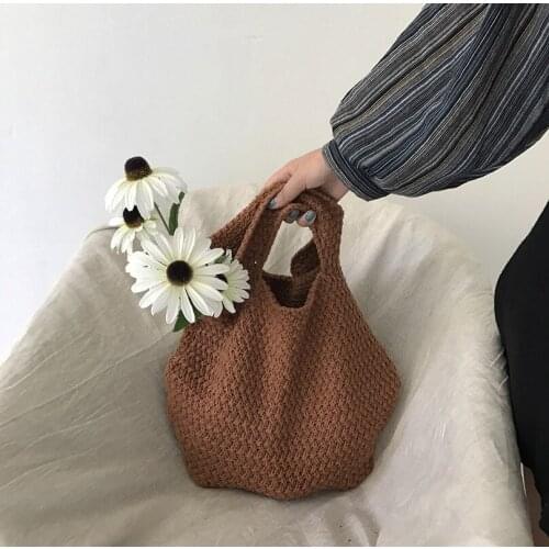 Autumn and winter color woolen knit handbags casual all-match soft and hard moderate solid color open womens bags
