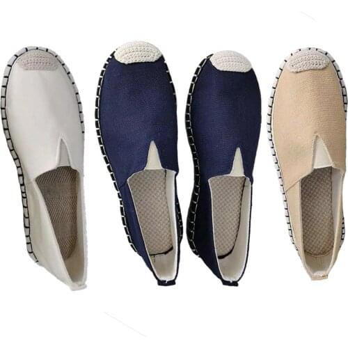 Mens Handmade Autumn Canvas Loafers Breathable Comfortable Tai Chi Kungfu Shoes Exercise Casual Blue Beige Color Flats Footwear