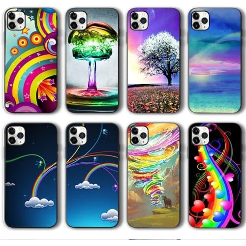 Rainbow Case for iPhone 12 Pro Max Funda Case for iPhone 11 12 Pro XR XS Max mini 7 X 8 6 6S Plus 5 5S SE 2020 Black Silicone
