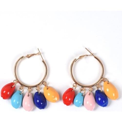 Multicolor Acrylic Beaded Drop Earrings Women Gold Big Circle Indian Ethnic Dangle Earrings Femme 2019 New Statement ZA Earrings