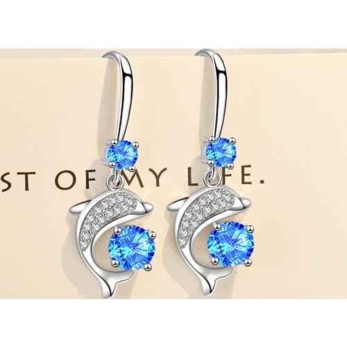 Girls' Romantic Jumping Dolphin Drop Earrings Shiny Crystal ZC Stone Lovely Dangle Earring Charming Piercing Earring Accessories