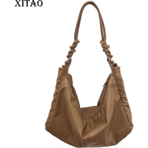 XITAO Pleated Shoulder Bags Fashion New Small Fresh Single Soft Handle with Zipper Pocket Patchwork Loose Shoulder Bags GWJ0590