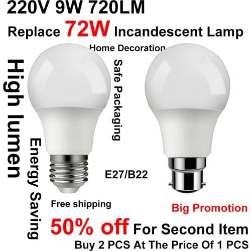 High Brightness Led Bulb A60 9w E27 B22 Super Bright 3000/6000k Energy Saving Lamp For Home Office Interior Decoration