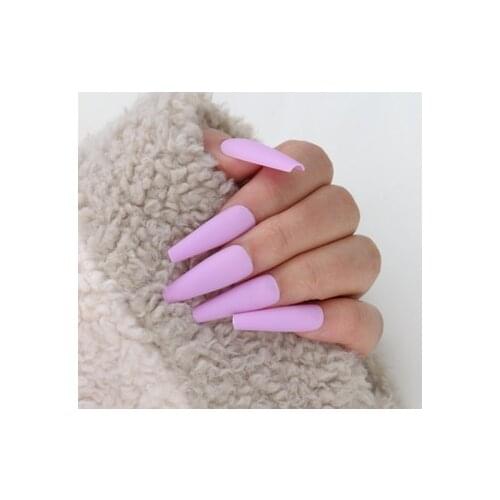 Top Fashion Matte Coffin Nails 20pcs+ a tape sticker Impressive Coffin Lavender Nail Designs for Spring Salon Nails