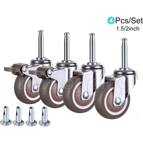 4Pcs Ultra-Quiet Rubber Wheel Universal Plunger 1.5/2” Furniture Caster with Brake for 20mm Round tube Crib,trolley,Shelf