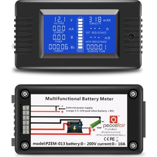 DC 0-200V 0-300A Battery Tester Voltmeter Ammeter Power Voltage Current Impedance Capacity Energy Time Meter Monitor