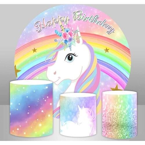 Woncol Unicorn Photo Backdrops Birthday Party Photography Backgrounds Rainbow Golden Banners Elastic Photo Booth Props