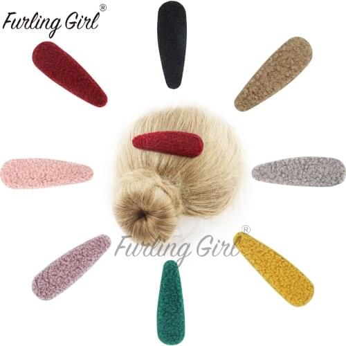 Furling Girl 1 PC Korean Triangle Teddy Faux Fur Hair Clip Water-Drop Shape Hairgrips Vintage Girl Women Barrette Hairpin