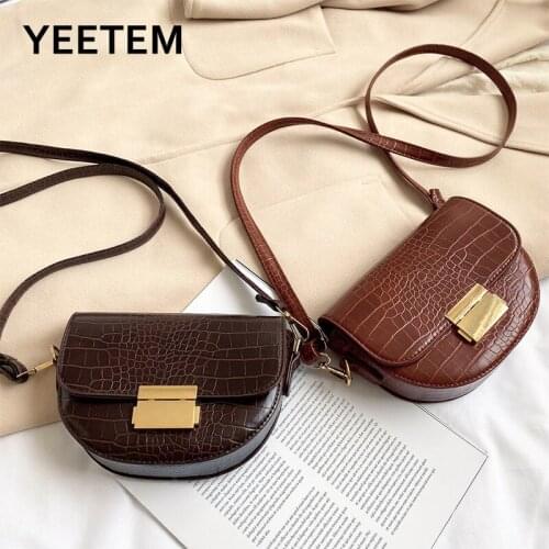 PU Leather Crocodile Leather Womens Bag Korean Version of All-match Messenger Bag Fashion One Shoulder Diagonal Saddle Bag