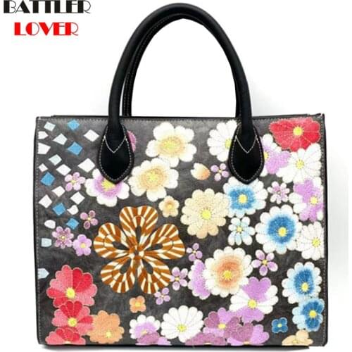 Women Flowers Printing Handbags New Embroidery Design Shoulder Purse For Female Vintage Crossbody Bags Ladies Beach Casual Totes