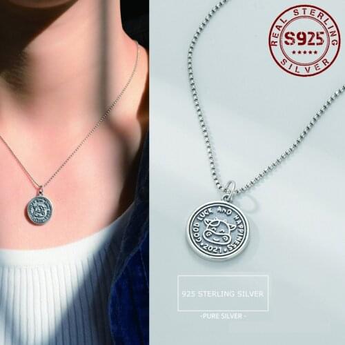 Women Pendant Necklace Real Sterling Silver 925 Necklace for Women Wealth Cow Pattern Pendant Beads Chain Jewelry Accessories