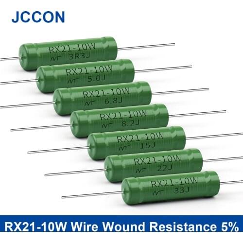 5Pcs RX21 10W Wire Wound Resistance 5% 1R 10R 12R 15R 20R 22R 51R 56R 100R RX21-10W Speaker Crossover Wire Winding Resistor