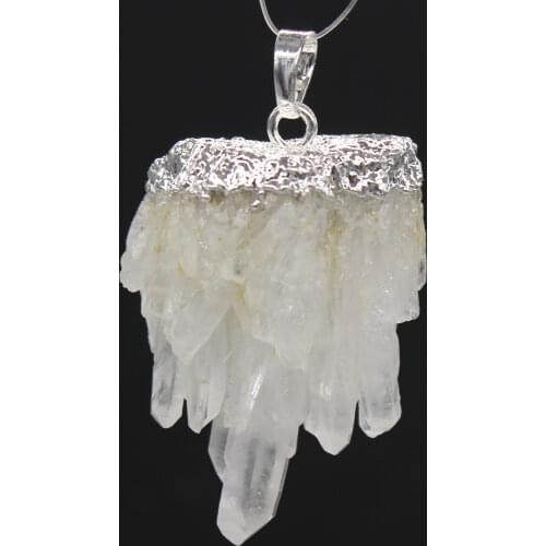 100-Unique 1 Pcs Charm Silver Plated Natural Irregular Shape Clear Rock Crystal Quartz vug Cluster Pendant