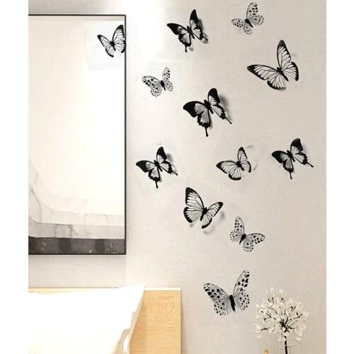 12/24pcs Black white 3D butterfly Wall Sticker Wedding Decoration Home Decor