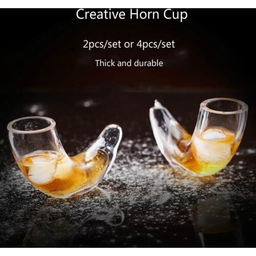 30ml 2pcs 4pcs/SetCreative Horn Wine Glass Special Shape Cocktail Cup Thick Glass Rhinoceros Whiskey Vodka Bar Family Cup