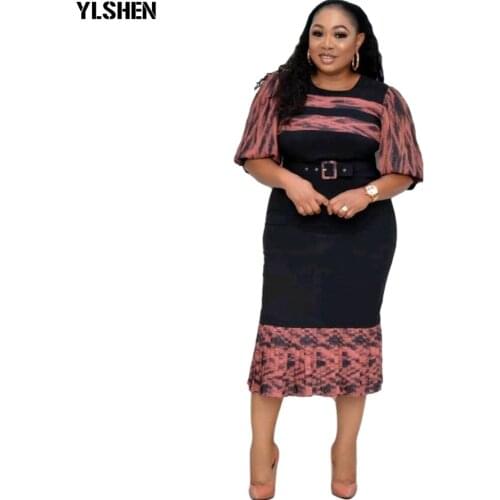 African Print Dresses for Women Dashiki Pleated Patchwork African Clothes Plus Size Vestidos Africa Bodycon Dress Christmas Robe