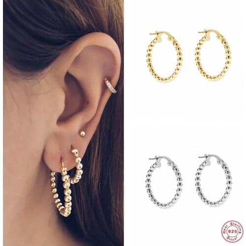 Aide 925 Sterling Silver 12mm Beads Hoop Earrings Rock Punk Piercing Loop Circle Earring Fashion Fine Jewelry Ohrringe Pendiente