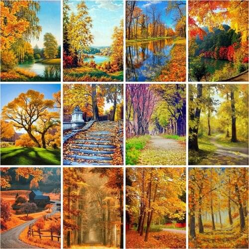 HUACAN 5d Diamond Painting Autumn Landscape DIY Diamond Embroidery Cross Stitch Nature Mosaic Needlework Home Decor Kits