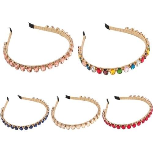 Baroque Shiny Multicolor Oval Glass Drill Headband Luxurious Jewelry Rhinestone Thin Hair Hoop Banquet Evening Party Styling Ban