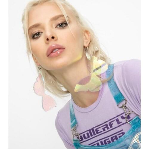 Big Butterfly Earrings for Women Hyperbole Colorful Change Colour Cool Large Acrylic Earrings Mirror Surface Fashion Jewelry New