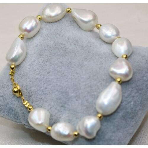 Bohemia style natural white irregular pearl 12-14mm beads charms bracelet & bangle for women high grade jewelry 7.5inch B3001
