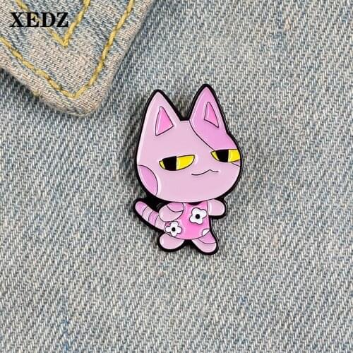 XEDZ cute stitching color alien cat badge yellow eyes flower T-shirt cartoon animal exquisite punk clothes lapel brooch jewelry