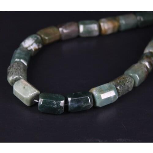 18-19pcs/strand,Natural India Aagtes Faceted Cylinder Nugget Pendant Beads,Cut Green Stone Tube Necklace Bracelet Jewels Making