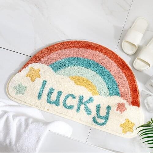 Colorful Rainbow Crossborder Mat Bathroom Door Anti-slip Absorbent Carpet Household Cartoon Semi-circular Bath Bedroom Door Mats