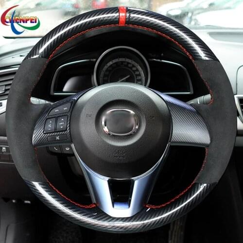 DIY Anti-Slip PU Carbon Fiber Suede Car Steering Wheel Cover For Mazda 3 Axela Mazda 6 Atenza Mazda 2 CX-3 CX-5