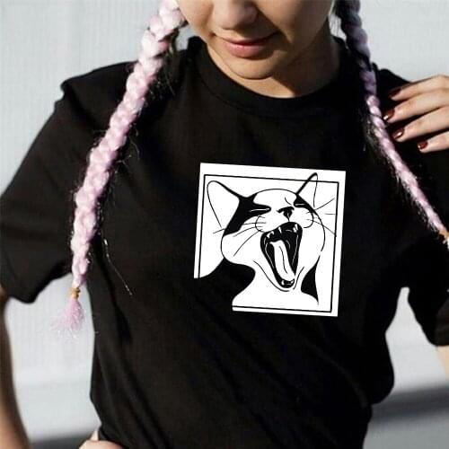 Harajuku Cat print Short-Sleeve Unisex T Shirt 100%cotton summer tops graphic tees for cat lover girl friend gift