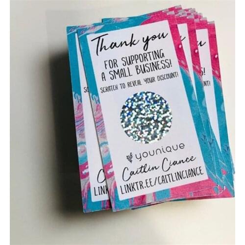 Custom Business Incentives, Younique Thank You Scratch Off Cards, Thank You Cards, Social Media Business Cards, Party Supplies