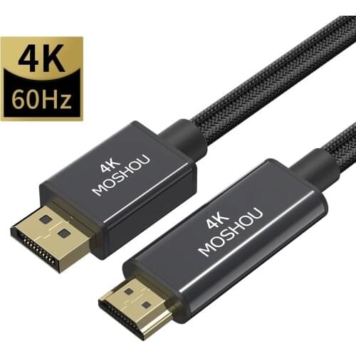 Moshou DisplayPort to HDMI Cable 1080P@60Hz DP to HDMI Cable 4K Display Port HDMI for PC Laptop HDTV Projector DP to HDMI Cable