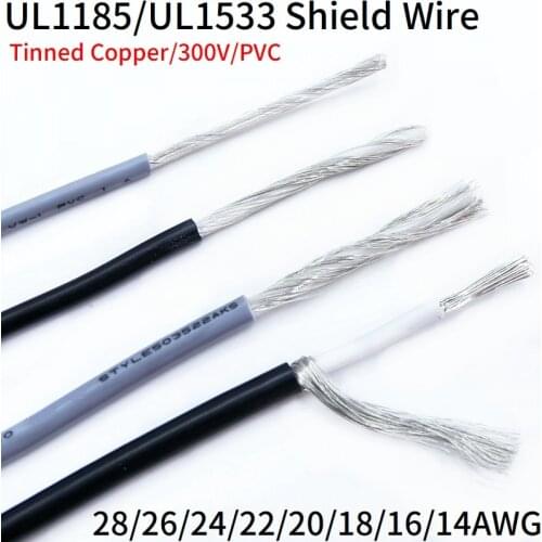 2/5/10M Shielded Wire Signal Cable 28 26 24 22 20 18 16 14 AWG Channel Audio Single Core Electronic Copper Shielding Wire UL1185