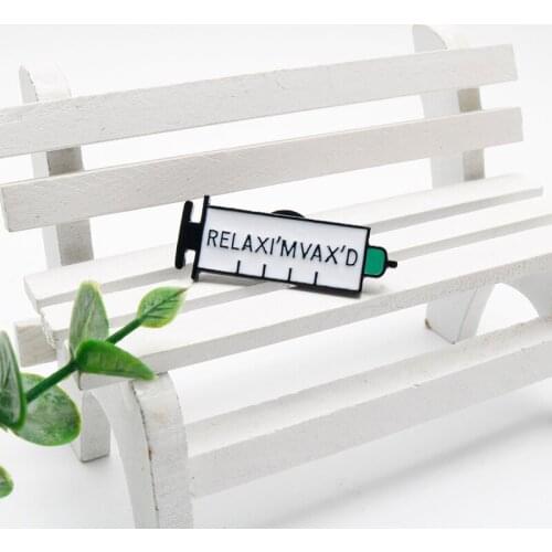 Creative Syringe Brooch Letters RELAX I'M VAX'D Enamel Pin Unisex Jewelry Clothes Bags Badges Brooches Lapel Pins