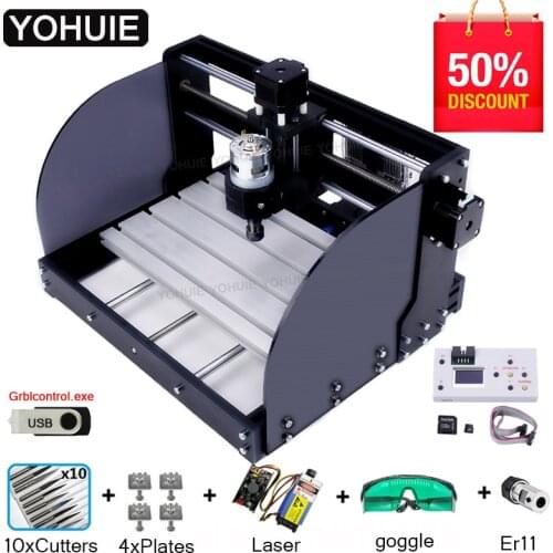 YOHUIE Upgraded version CNC 3018B Laser Engraver CNC Router Machine GRBL ER11 Hobby DIY Engraving Machine for Wood PCB PVC