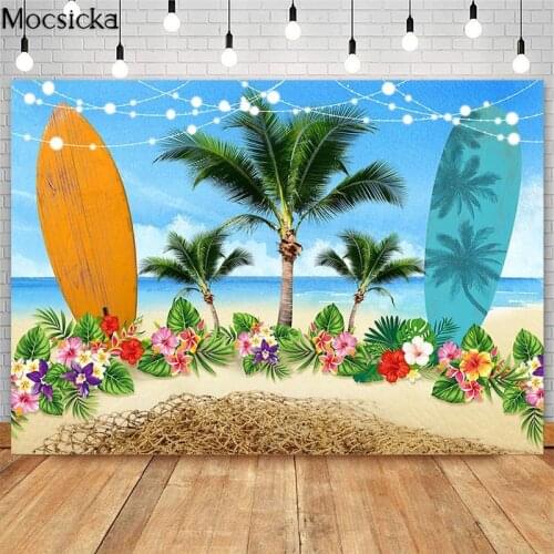 Summer Surf Theme Backdrop for Children Birthday Party Photography Backgrounds Sea Beach Photo Props Studio Booth Background