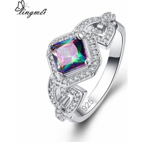 Lingmei New Comes Mysterious & Pink & White CZ Silver ColorNoblest Shinning Women Jewelry For Anniversary Female Wholesale