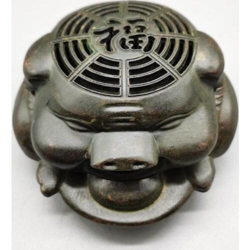 Copper Statue Antique handicraft bronze fengshui Hollow out Pig Figurines Statue Incense Burner Brass Crafts good luck incensory